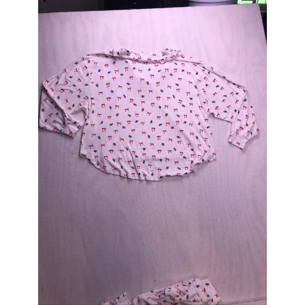 Tiny Talulah Pajama Set Womens Medium White Bow Print Bamboo Ribbed